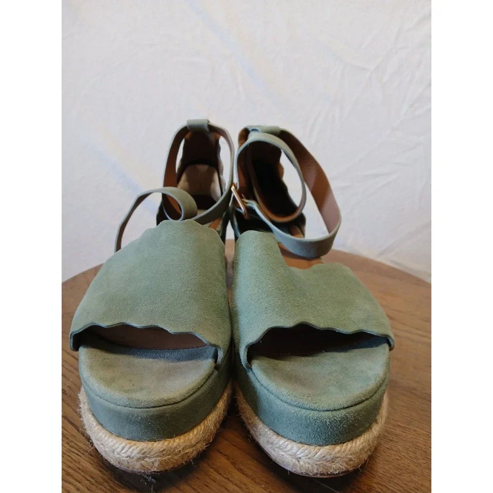 Chloe Sage Green Suede Espadrille Platform Wedges